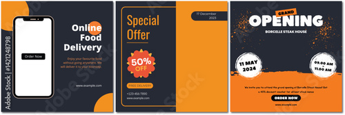 Modern Food Delivery and Steak House Opening Promotion Material Set