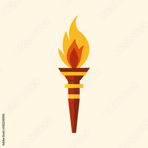 A stylized depiction of a burning torch with a simple geometric design