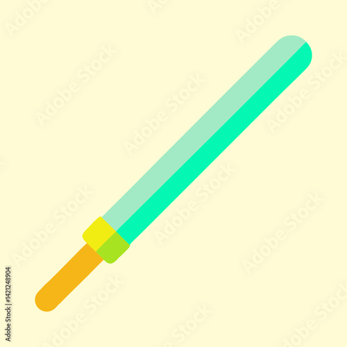 A simple cartoon drawing of a light saber weapon with green blade