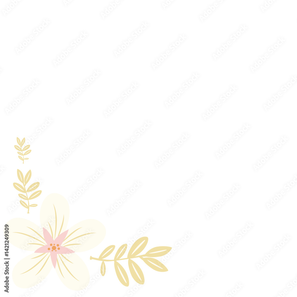 Soft yellow floral corner frame with leaves and petals. Ideal for invitations, wedding cards, and elegant design projects needing a gentle, nature-inspired touch.
Soft yellow floral corner frame with leaves and petals. Ideal for invitations, wedding cards, and elegant design projects needing a gentle, nature-inspired touch.