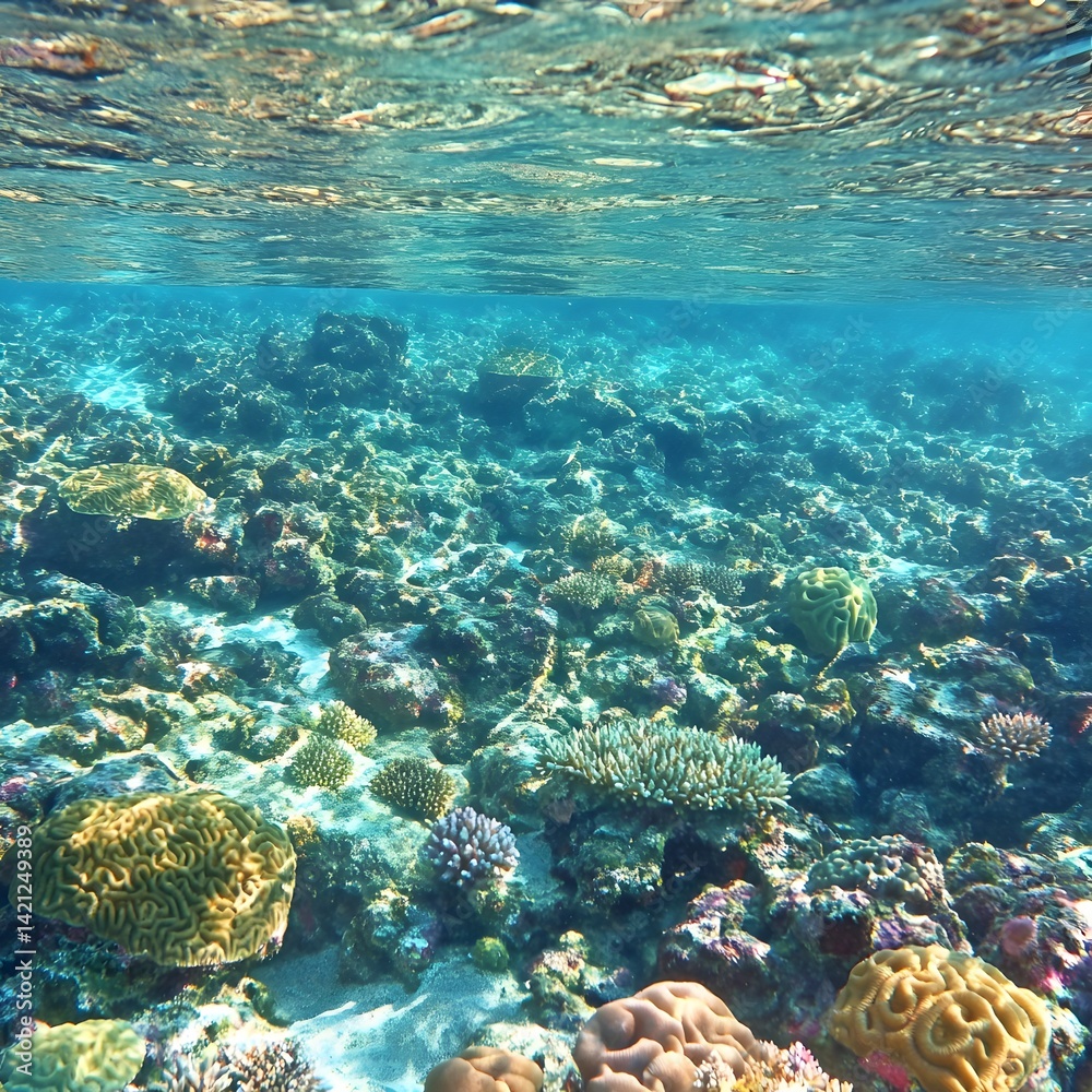 Fototapeta premium Vibrant Underwater Coral Reef Scene Tropical Ocean