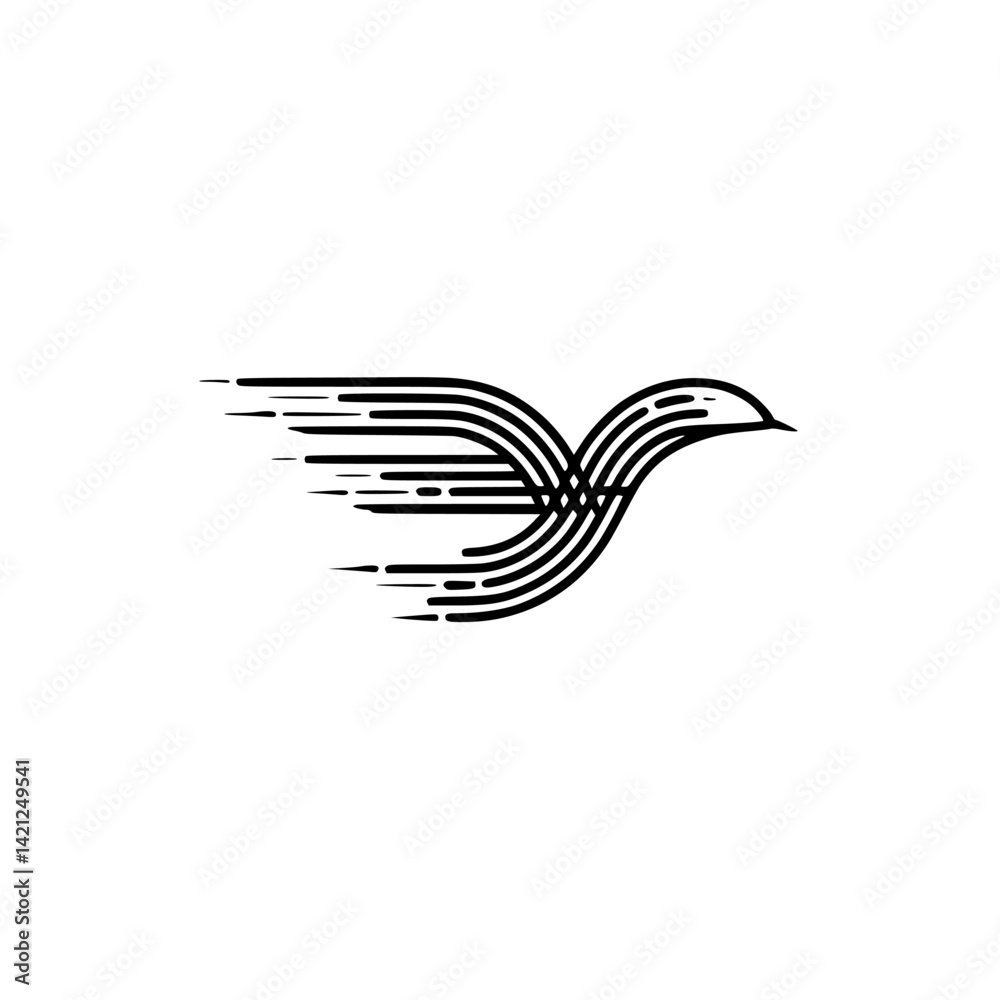 Obraz premium Dynamic Minimalist Line Art Bird Flying with Speed Trails Illustration on White