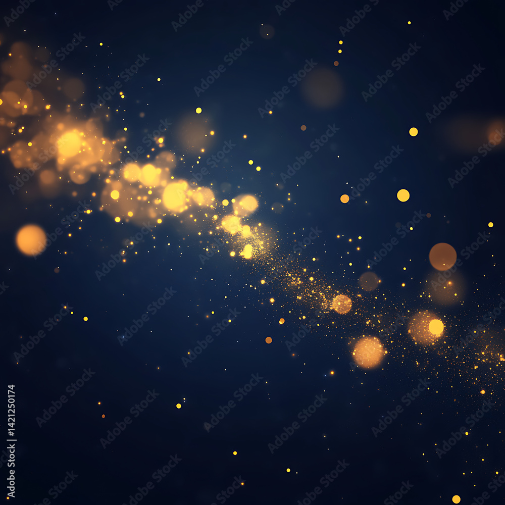 Fototapeta premium Abstract glowing golden particles in dark space, magical light effect background 