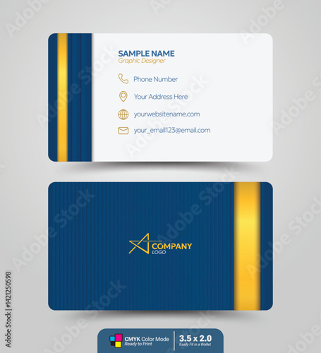 Ocean luxury blue color of business card with gold accent