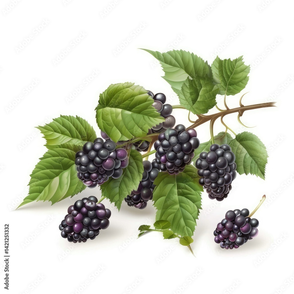 A branch of blackberries with vibrant leaves. A branch of blackberries with vibrant leaves.