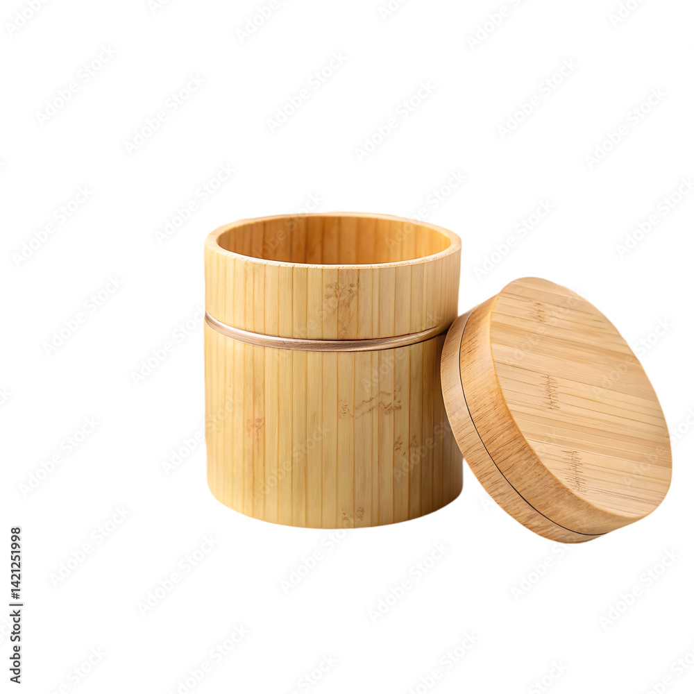 Elegant Bamboo Storage Container with Lid: Perfect for Tea, Spices, or Crafts on transparent background Elegant Bamboo Storage Container with Lid: Perfect for Tea, Spices, or Crafts on transparent background