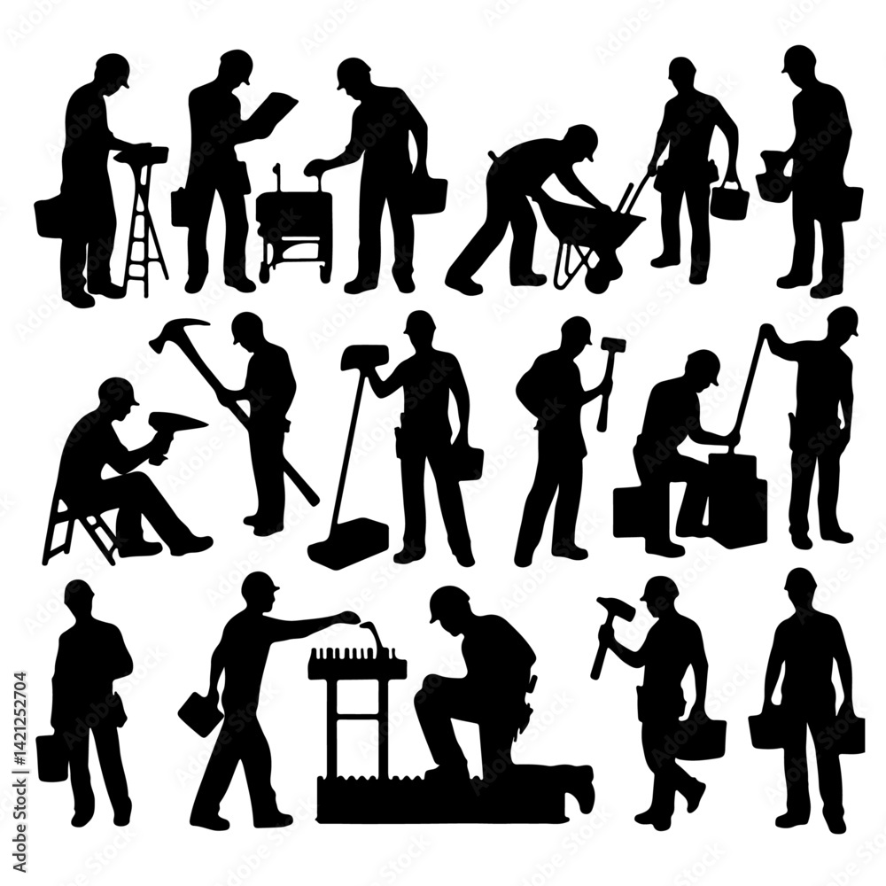 Obraz premium construction worker silhouette ,construction silhouette