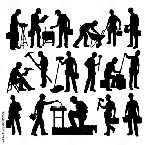 construction worker silhouette ,construction silhouette