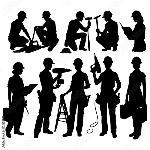 construction worker silhouette ,construction silhouette