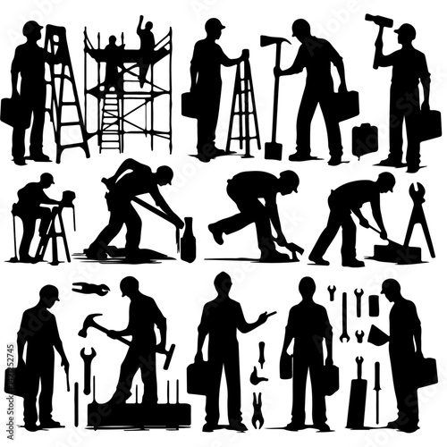 construction worker silhouette ,construction silhouette