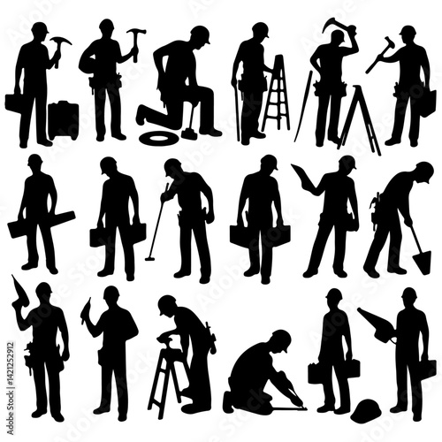 construction worker silhouette ,construction silhouette