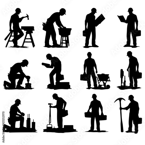 construction worker silhouette ,construction silhouette