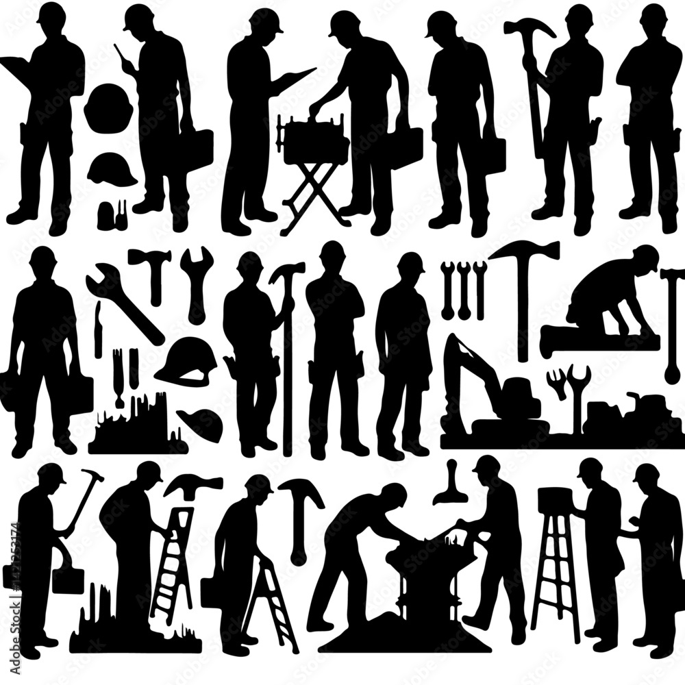 Obraz premium construction worker silhouette ,construction silhouette