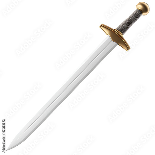 Obraz na płótnie A silver medieval style sword with a decorated crossguard and straight blade standing upright on a black transparent background shown in minimal 3D icon style w salonie