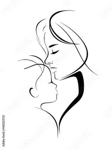 Mother and child embrace in simple line art expressing love and connection