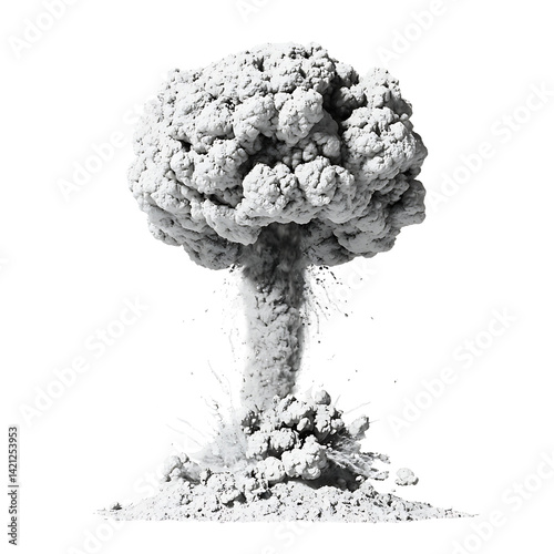 Obraz na płótnie A dramatic fiery atomic mushroom cloud rising from a powerful explosion with smoke fire debris and glowing light effects captured in high resolution on a transparent background w salonie