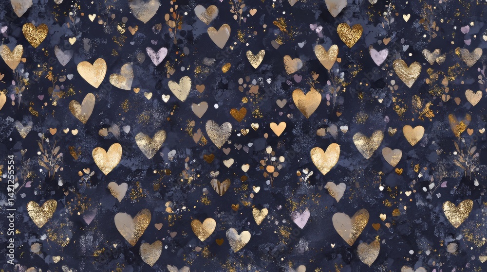 Fototapeta premium A vibrant abstract background filled with sparkling scattered purple, blue, and pink heart shapes on a deep blue backdrop, representing love, unity, and celebration of perfect for Valentine's Day