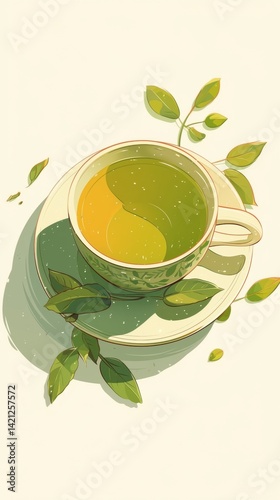 Wallpaper Mural Illustration of a Cup of Green Tea with Yin Yang Symbol Torontodigital.ca