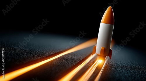 A dynamic illustration depicting a rocket launching from a futuristic launch pad