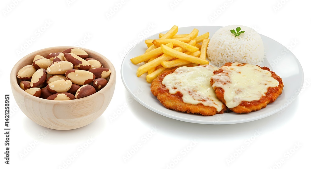Parmegiana beef rice french fries white. Brazilian food