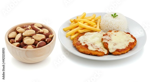 Parmegiana beef rice french fries white. Brazilian food