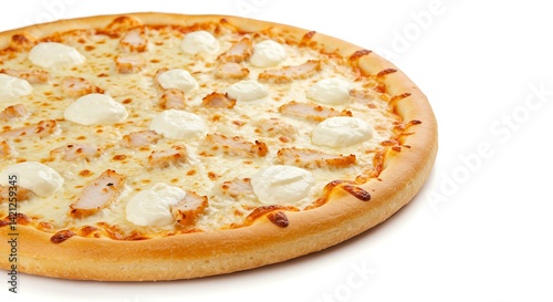 Round chicken pizza with catupiry cheese white. Brazilian food