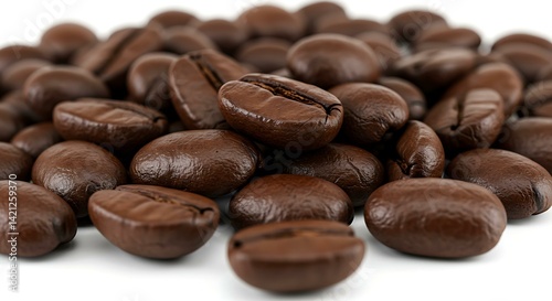 Roasted coffee beans white background Roasted. Brazilian food