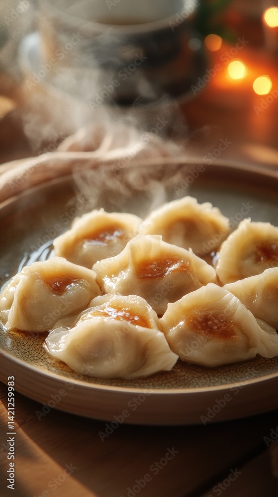 Steaming Dumplings on a Plate Steaming Dumplings on a Plate