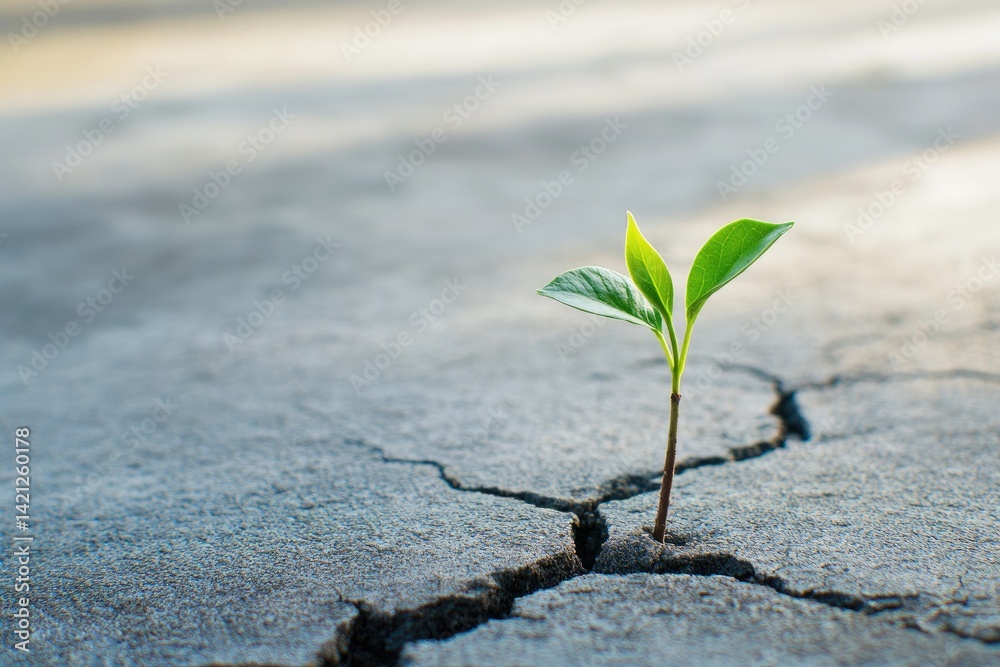 Tiny sprout in cracked pavement Tiny sprout in cracked pavement