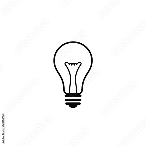 Flat style light bulb logo. Black silhouette vector, geometric shapes, clean lines. Symmetrical design, centered on white background, prioritizing visual clarity