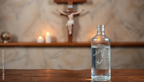 Holy Water Bottle Spiritual Still Life Religious Christian Faith Church Blessed Water Glass Bottle calm hope soul dark jesus cross