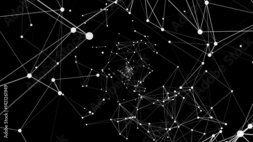 Digital plexus mesh futuristic technology structure zoom. Network connected data tunnel Animation on black background. Connection of data nodes dots, 4K loop Video.