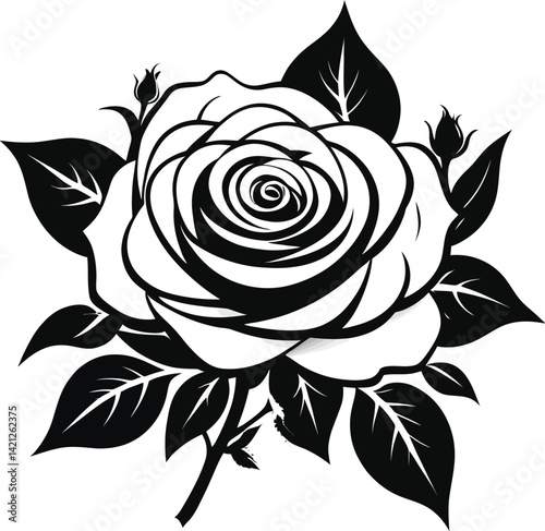 Stylized Rose Silhouette - Bold Black & White Floral Illustration in Minimalist Design