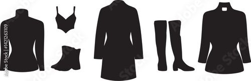 Fashion Silhouette Set of Women's Apparel and Accessories