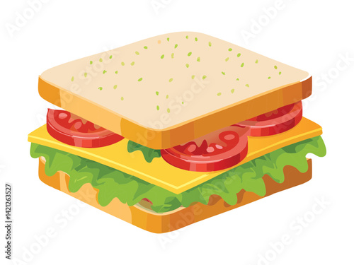 Sandwich Cheese Vegetables Food Snack - Vector Illustration