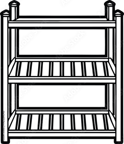 Black and White Silhouette of a Beautiful Kitchen Item Shelf Vector Illustration