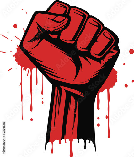 Powerful fist raised in protest, a symbol of resistance.