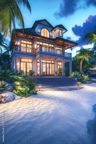 A dream house in a beachfront setting.
