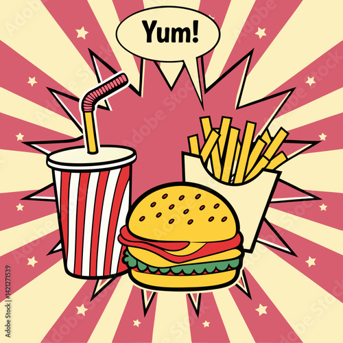 Fast Food Combo in Pop Art Explosion