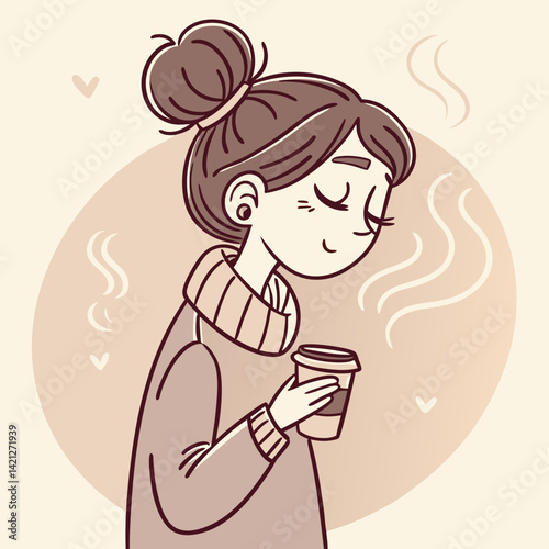 Girl Holding a Coffee Cup – Chill Morning Vibes Sticker