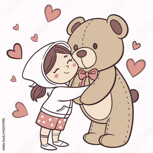 Girl Hugging a Giant Teddy Bear – Ultra-Cute