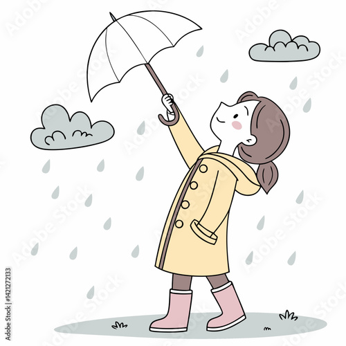 Girl in Raincoat with Umbrella – Rainy Day Mood