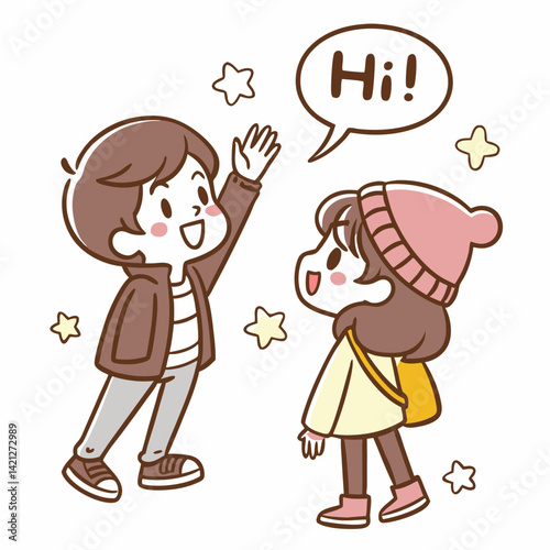 Happy Couple Waving Together – Friendship Sticker