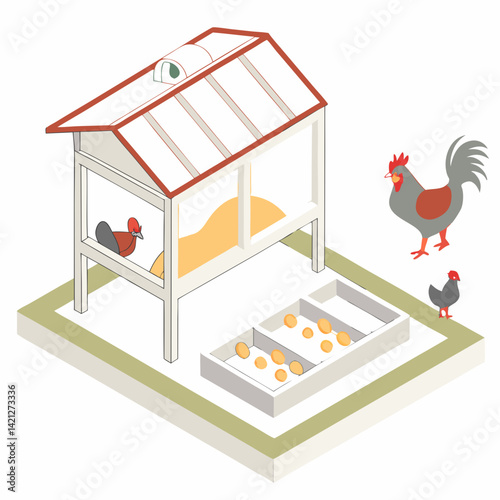 Isometric Chicken Coop Scene