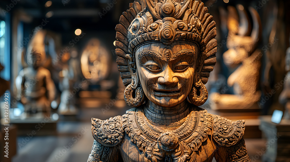 Intricate Wooden Statue in Museum Setting