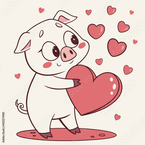  Love Pig Holding a Heart – Valentine’s Sticker