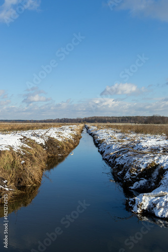 A small river in winter, Mazovia district, Poland