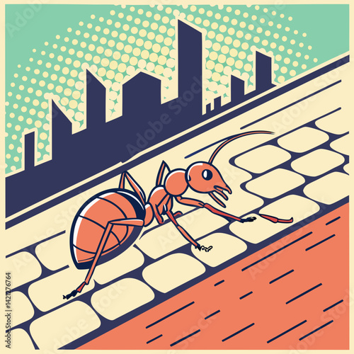 Pavement Ant in Urban Pop Art Landscape