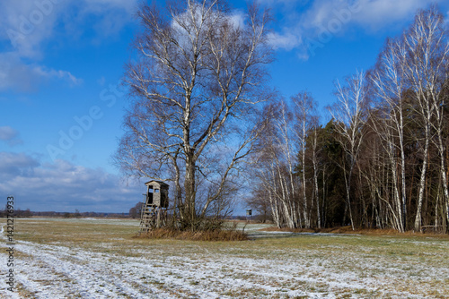 A hunting pulpit in Mazovia district, Poland