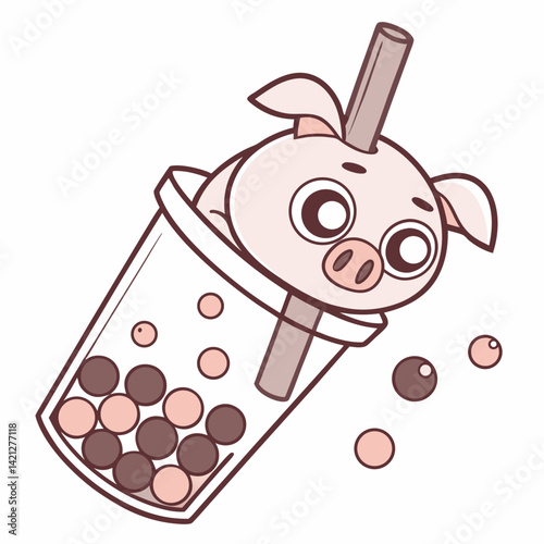 Pig in a Cup of Bubble Tea – Funny Food Sticker